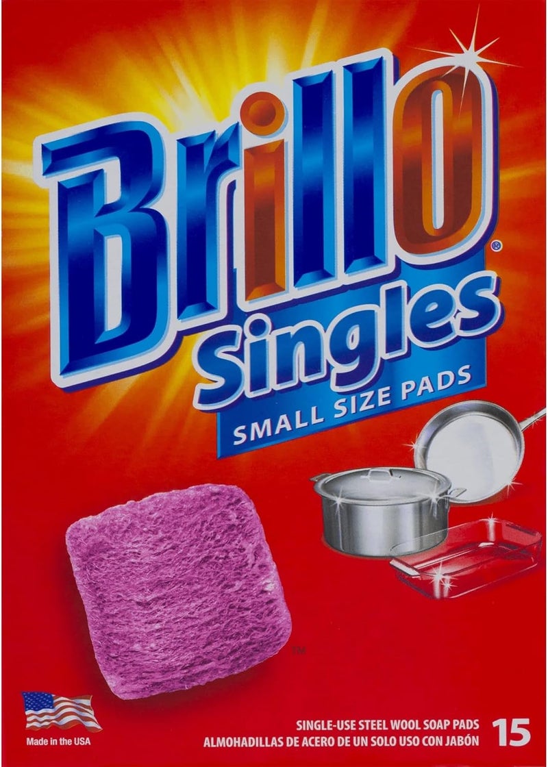 Brillo Single Use Steel Wool Soap Pads, Smaller Size Original Red Scent, 15 Count Pack of 1 - Image 3